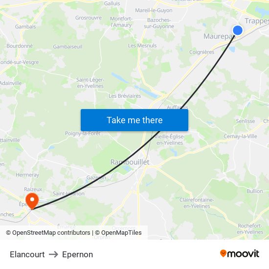 Elancourt to Epernon map