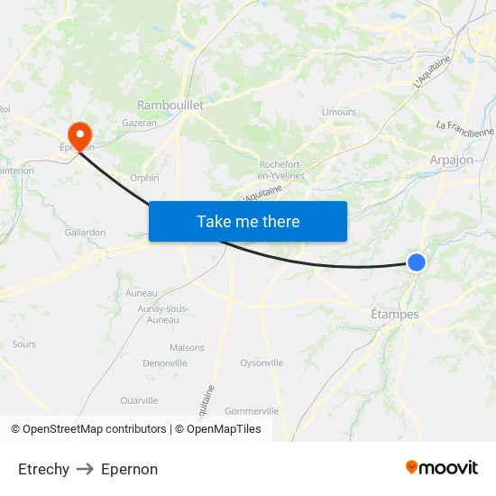 Etrechy to Epernon map