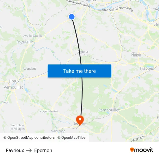 Favrieux to Epernon map