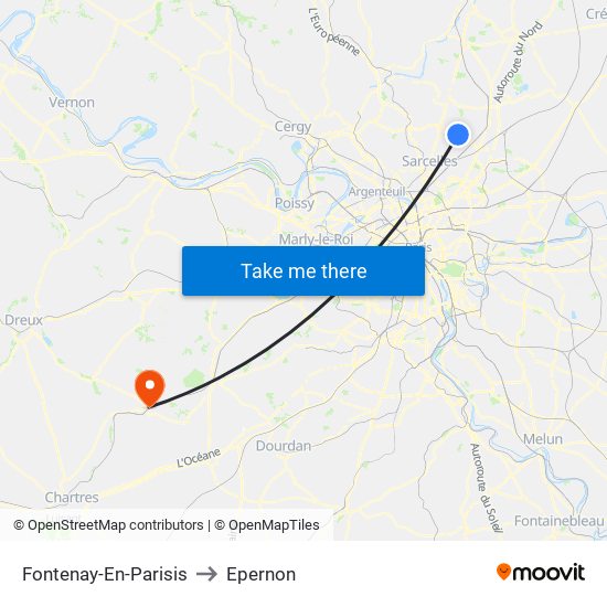 Fontenay-En-Parisis to Epernon map