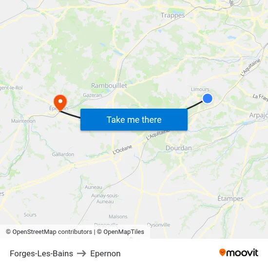 Forges-Les-Bains to Epernon map