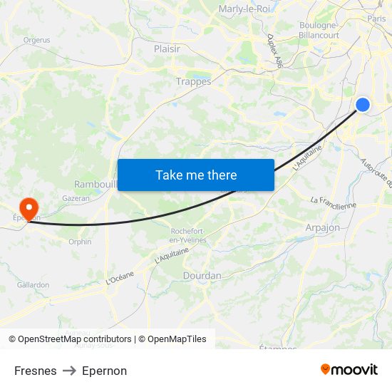 Fresnes to Epernon map