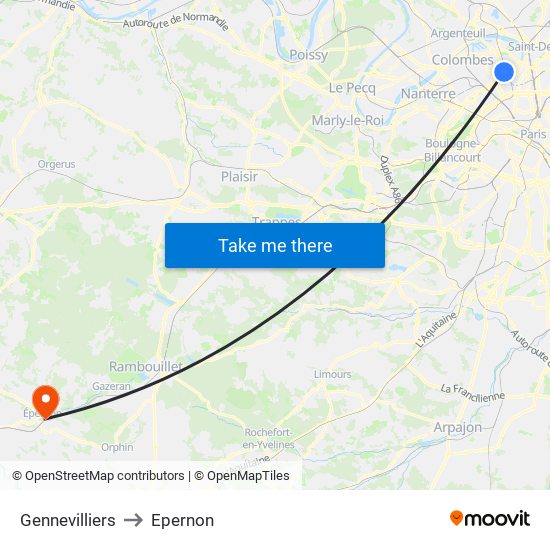 Gennevilliers to Epernon map