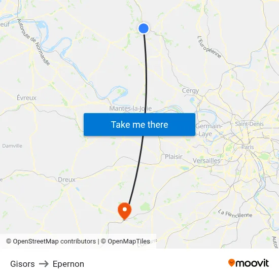 Gisors to Epernon map