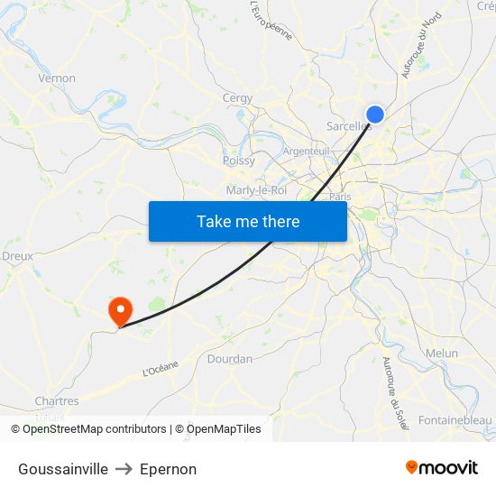 Goussainville to Epernon map