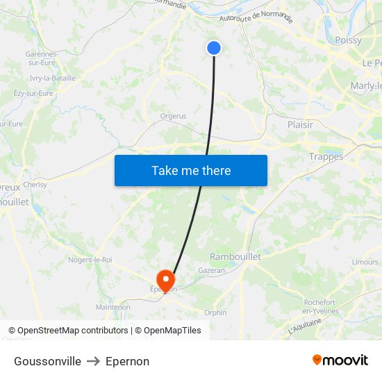 Goussonville to Epernon map