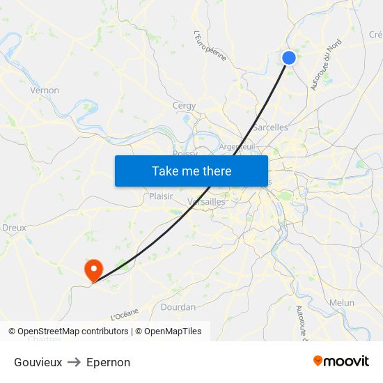 Gouvieux to Epernon map