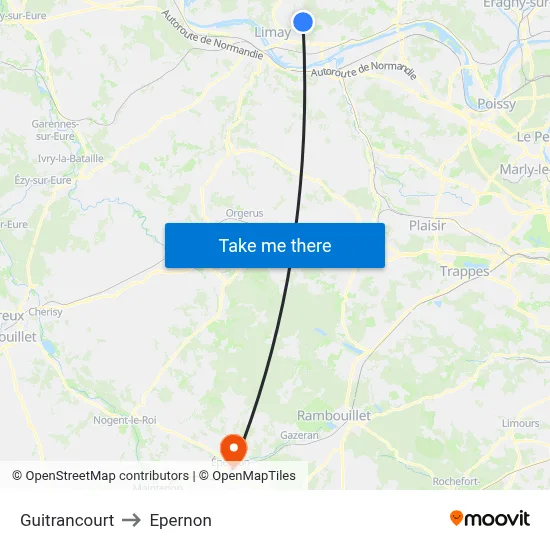 Guitrancourt to Epernon map