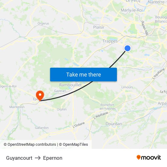 Guyancourt to Epernon map