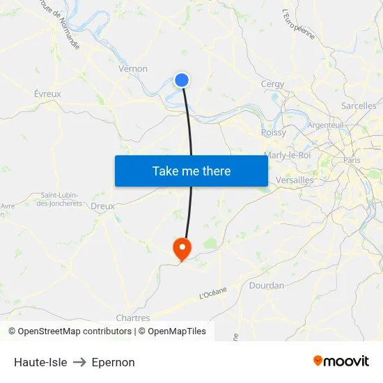 Haute-Isle to Epernon map