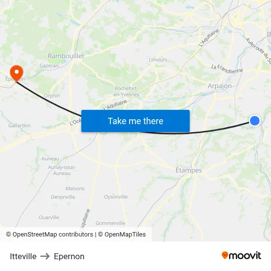 Itteville to Epernon map