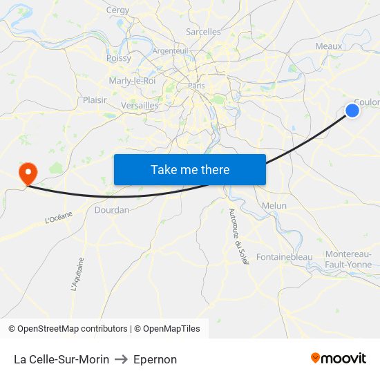 La Celle-Sur-Morin to Epernon map
