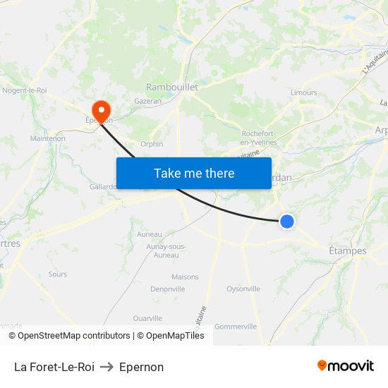 La Foret-Le-Roi to Epernon map