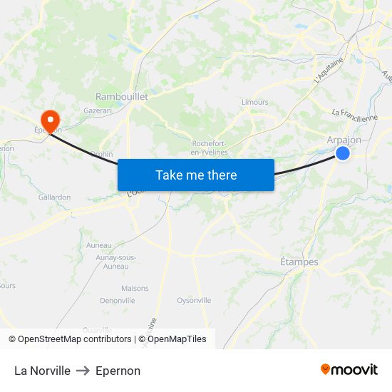 La Norville to Epernon map