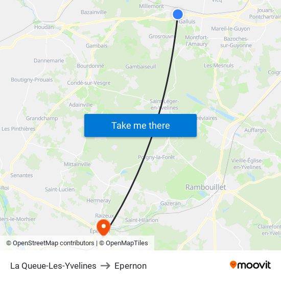 La Queue-Les-Yvelines to Epernon map