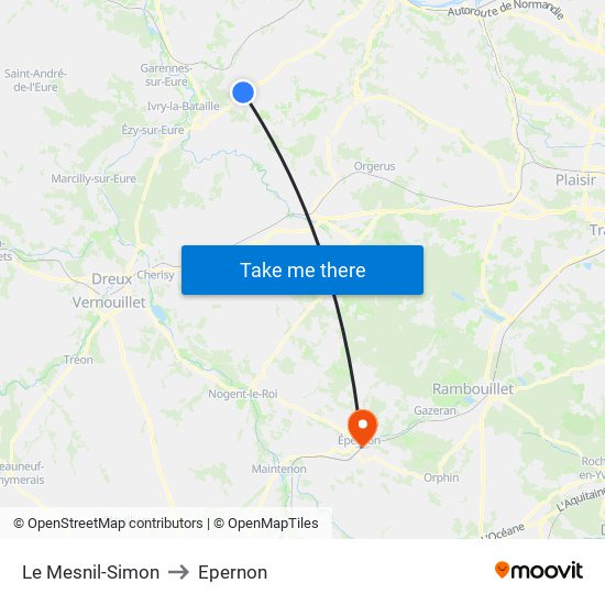 Le Mesnil-Simon to Epernon map