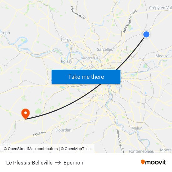 Le Plessis-Belleville to Epernon map