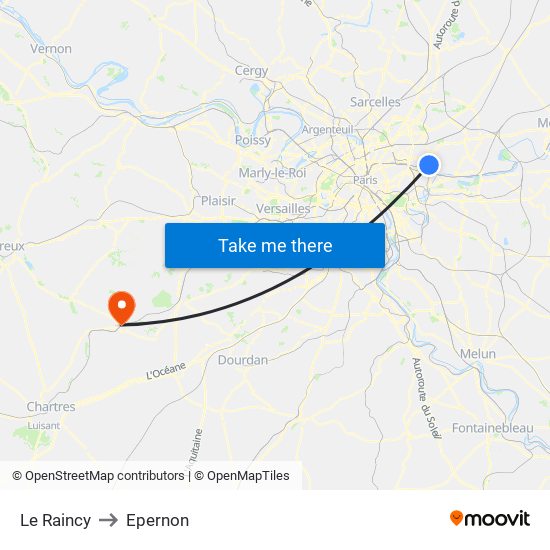 Le Raincy to Epernon map