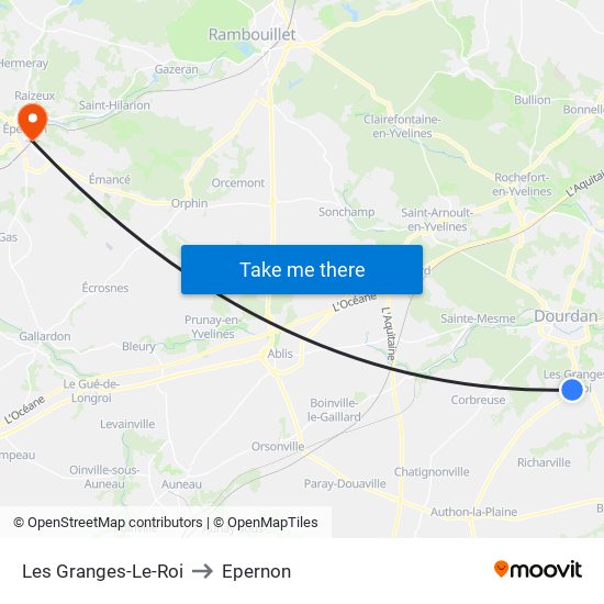 Les Granges-Le-Roi to Epernon map