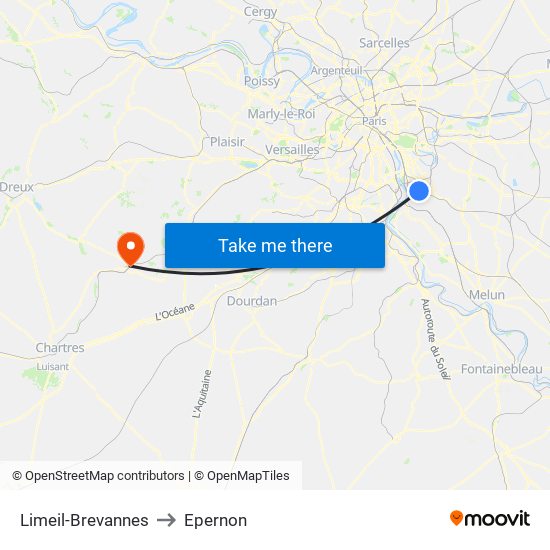Limeil-Brevannes to Epernon map