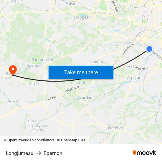Longjumeau to Epernon map
