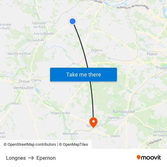 Longnes to Epernon map