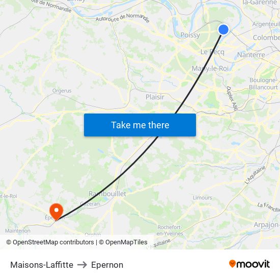 Maisons-Laffitte to Epernon map