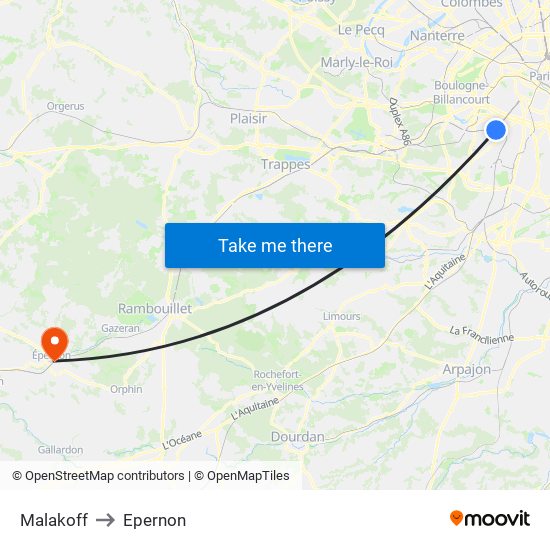 Malakoff to Epernon map