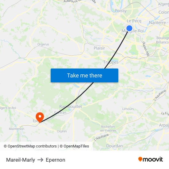 Mareil-Marly to Epernon map