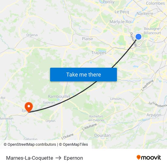 Marnes-La-Coquette to Epernon map