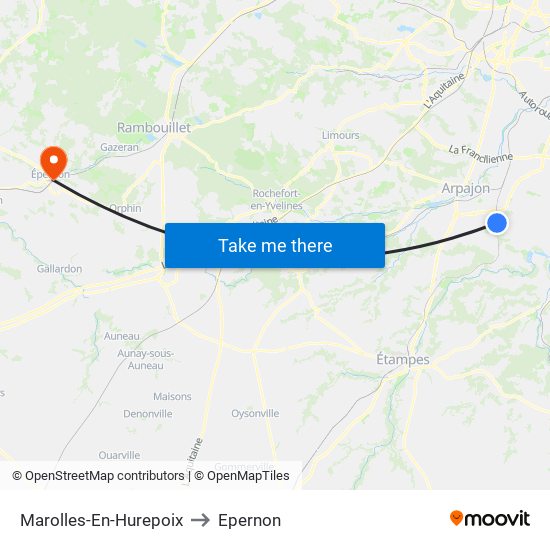 Marolles-En-Hurepoix to Epernon map