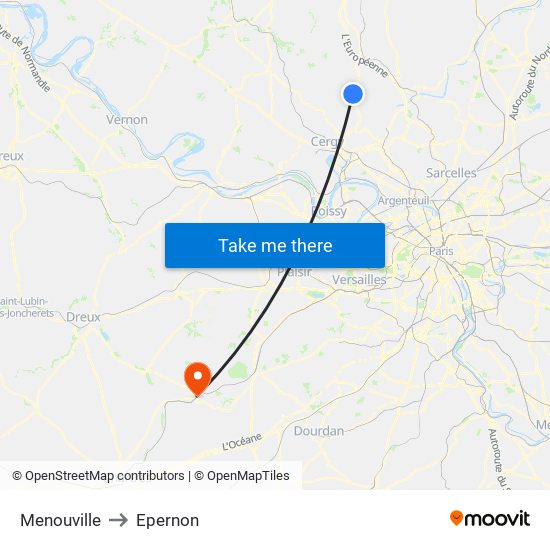 Menouville to Epernon map