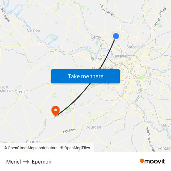 Meriel to Epernon map