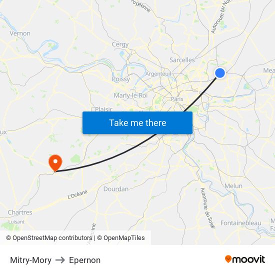 Mitry-Mory to Epernon map