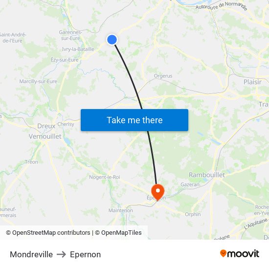 Mondreville to Epernon map