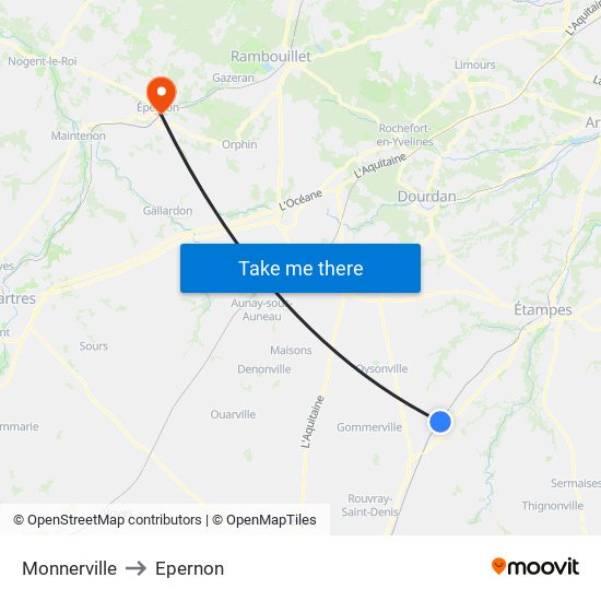 Monnerville to Epernon map