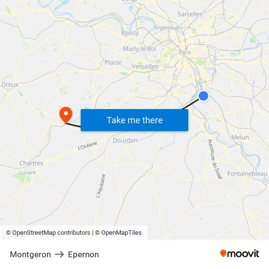 Montgeron to Epernon map