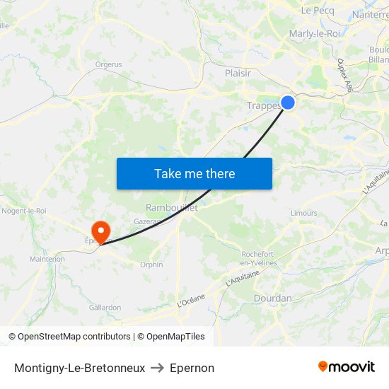 Montigny-Le-Bretonneux to Epernon map