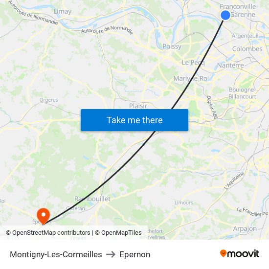 Montigny-Les-Cormeilles to Epernon map