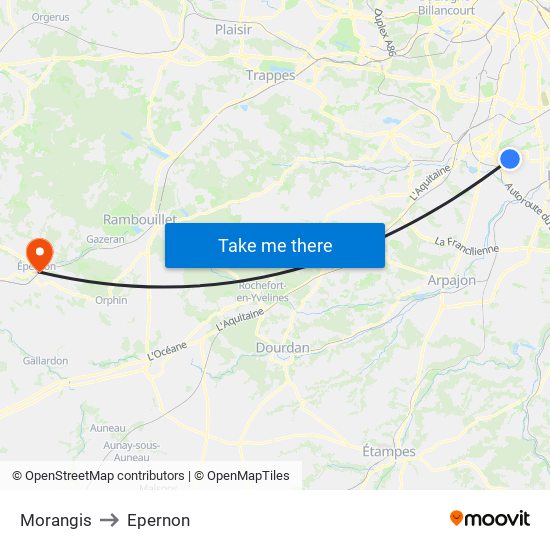 Morangis to Epernon map