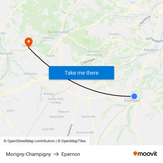 Morigny-Champigny to Epernon map
