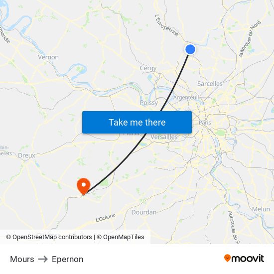 Mours to Epernon map