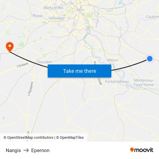 Nangis to Epernon map