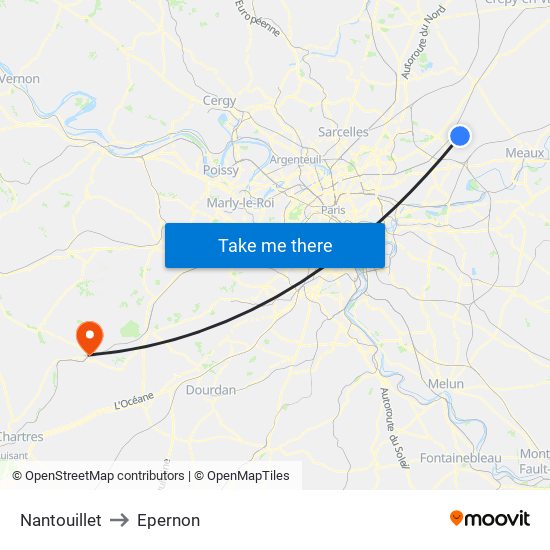 Nantouillet to Epernon map