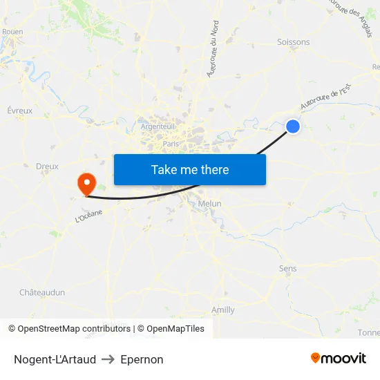 Nogent-L'Artaud to Epernon map