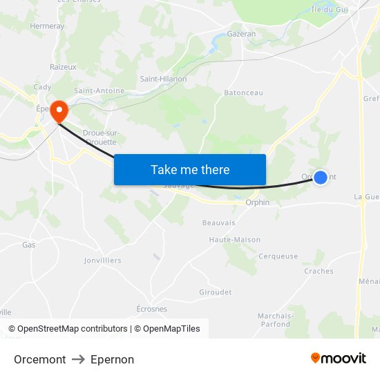 Orcemont to Epernon map