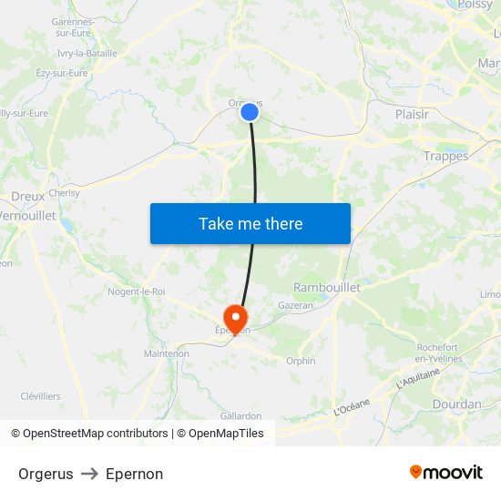 Orgerus to Epernon map