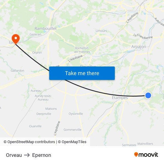 Orveau to Epernon map