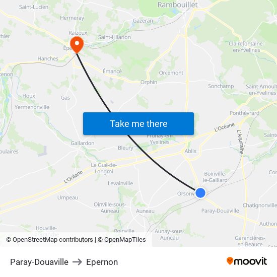 Paray-Douaville to Epernon map
