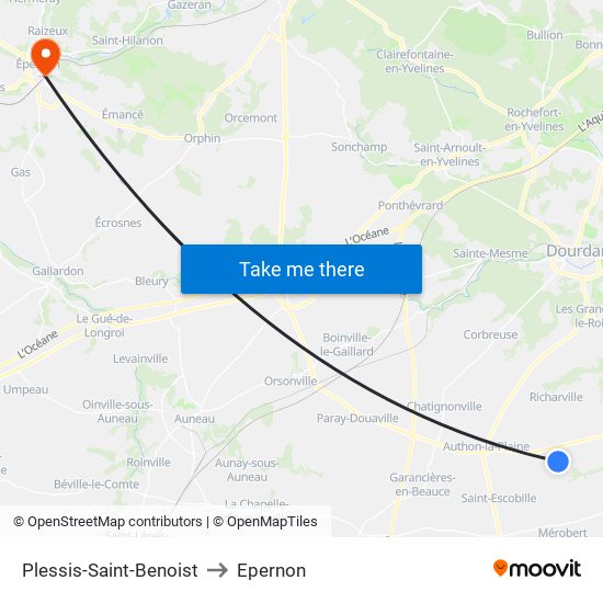 Plessis-Saint-Benoist to Epernon map